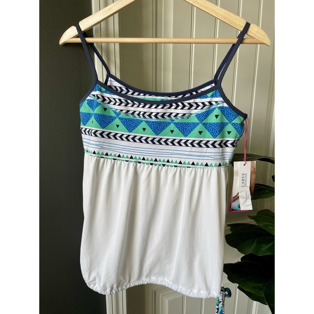 NWT Carve Designs Tankini Swim Top Md. Indigo Tulum Geometric Adjustable Strap